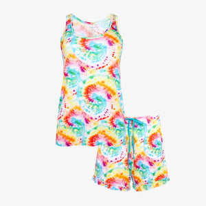 Totally Tie Dye Women’s Tank & Ruffled Shorts Sleepwear Set - Posh Peanut - Select Size