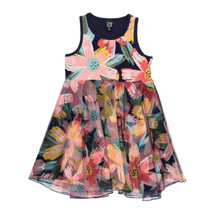 Noruk Navy Floral Overlay Sleeveless Dress - Select Size