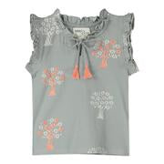 Sakura Grey Jersey Embroidered Ruffle Collar & Cap Sleeve Girls Top  - Select Size