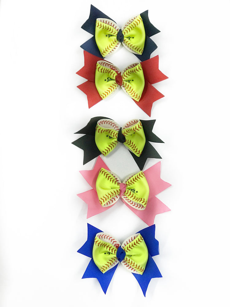 Softball Bow (Neon Yellow)- Choose Red, Navy, Black, Hot Pink, Deep Red/Maroon or Royal Blue Ribbon