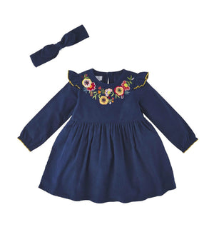 
            
                Load image into Gallery viewer, Floral Corduroy Dress &amp;amp; Headband Set - Select Size
            
        