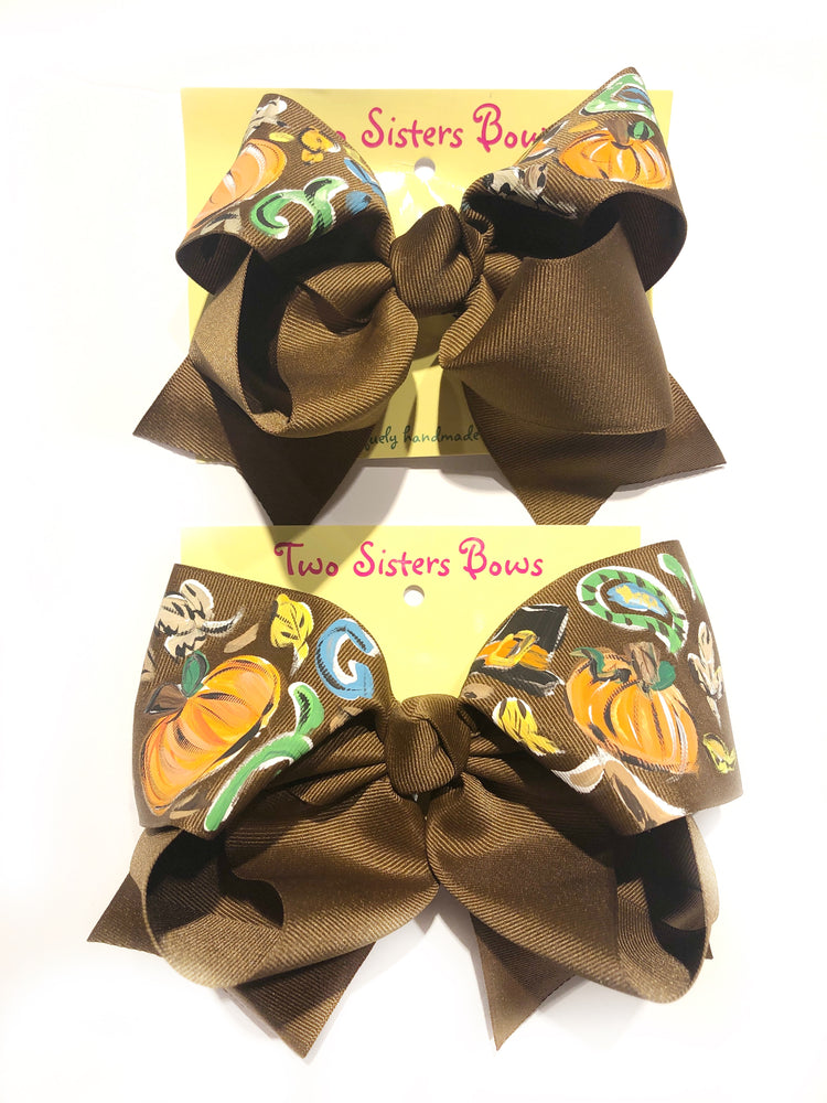 Vera Autumn - Handpainted Brown Hair bow - Choose 6” or 8”