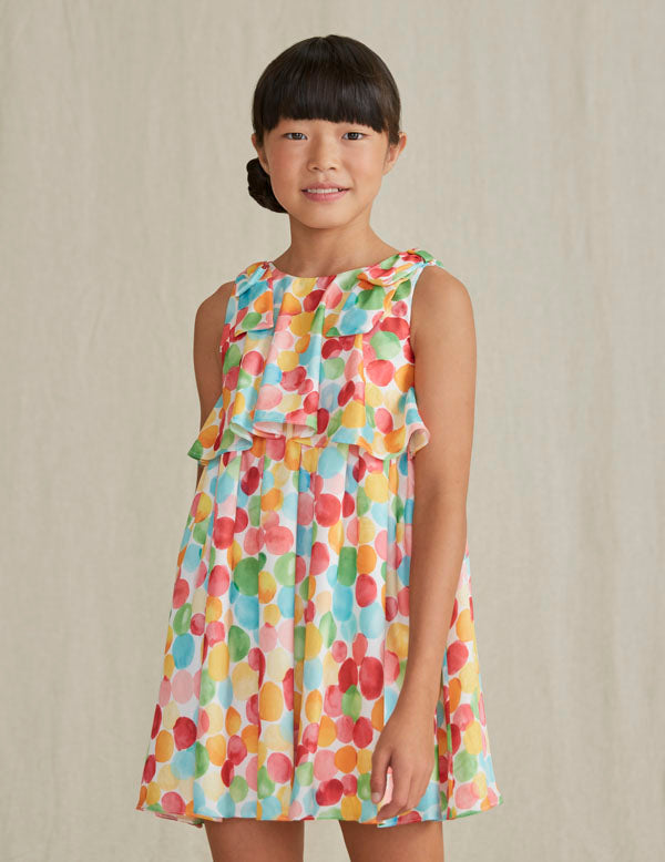 Polka Dot & Bow Satin Dress - Select Size