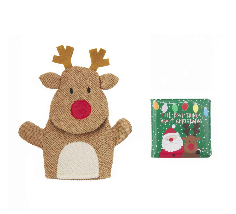 Christmas Bath Book & Mitt Sets - Select Reindeer Or Santa