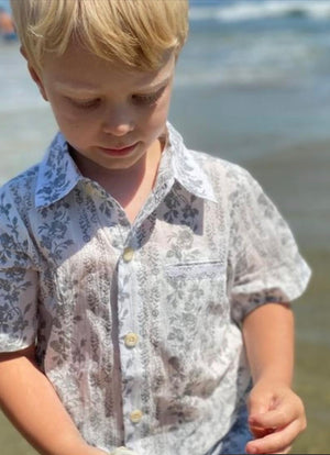 Pier White Floral Boys Short Sleeve Shirt - Select Size