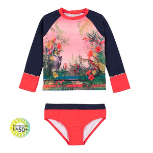 Noruk Pink Jungle & Stripe Two-Piece Rashguard Swimsuit  - Select Size
