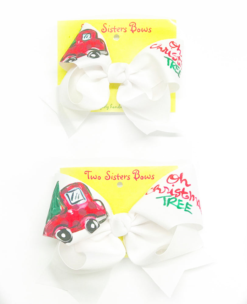 Christmas Truck -Handpainted White Hair bow - Choose 6” or 8”