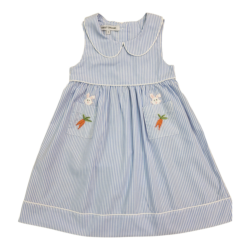 Blue Stripe Bunny & Carrots Dress - Select Size