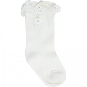 Ivory Lace Trim with Buttons-Boot Socks-Medium (9-18mo)
