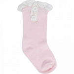 Pink Lace Trim with Buttons-Boot Socks