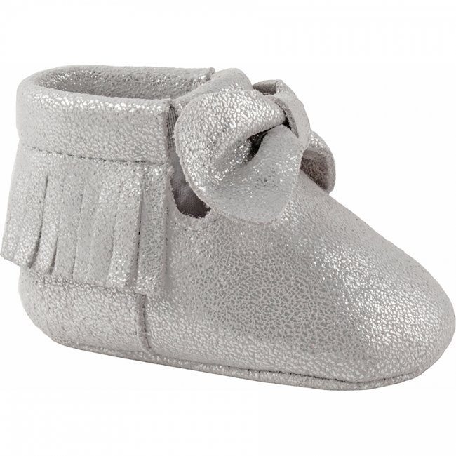 Silver Moccasin With Fringe and Bow