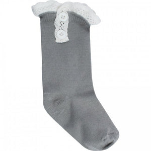 Light Gray Lace Trim with Buttons-Boot Socks