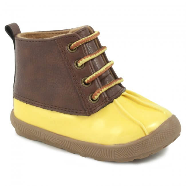 
            
                Load image into Gallery viewer, Yellow &amp;amp; Brown Lace-Up Duck Boots
            
        