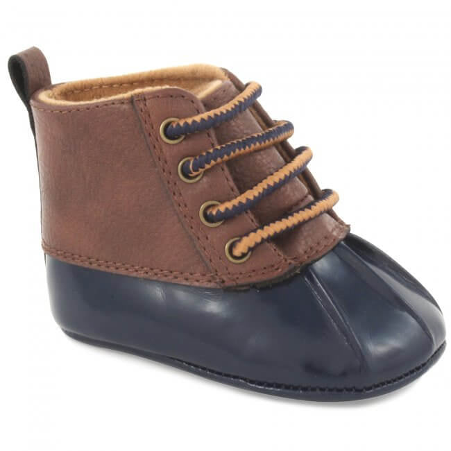 
            
                Load image into Gallery viewer, Navy &amp;amp; Brown Lace-Up Duck Boots
            
        