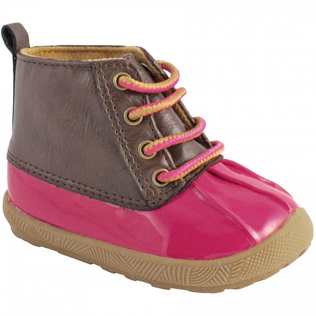 Fuchsia & Brown Lace-Up Duck Boots