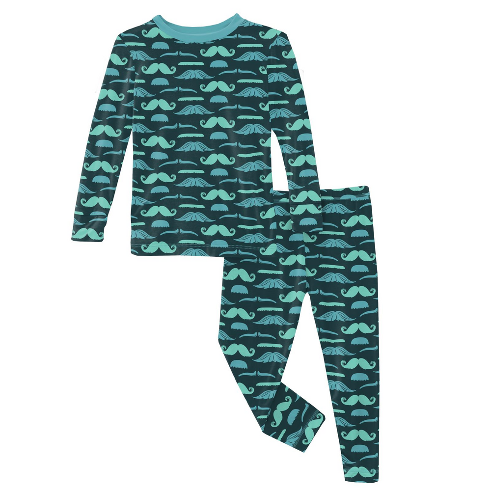 Pine Moustaches Print Long Sleeve Pajama Set - Select Size