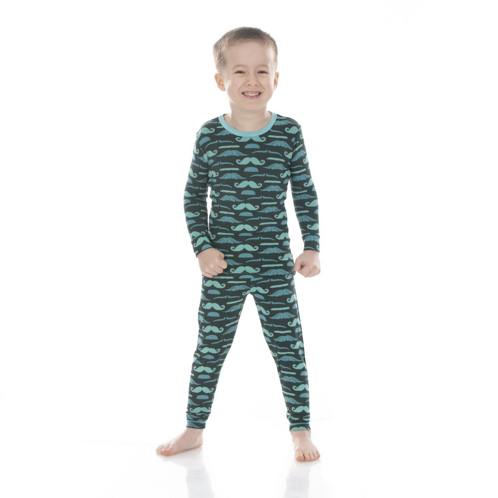 Pine Moustaches Print Long Sleeve Pajama Set - Select Size