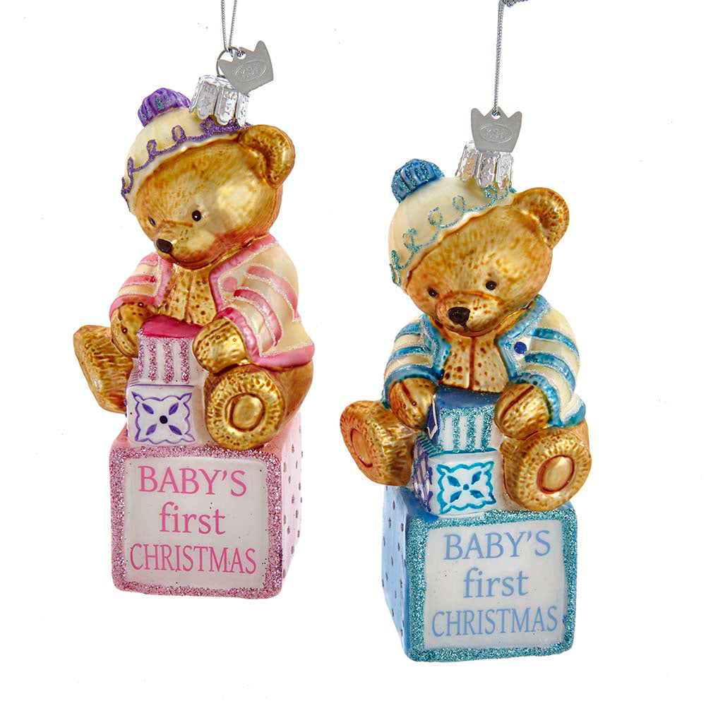 Noble Gems™ Glass "Baby's First Christmas" Baby Bear Ornaments, 2 Assorted