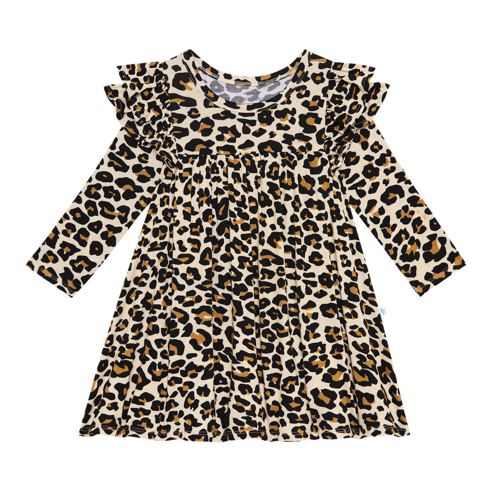 Lana Leopard 3/4 Sleeve Flutter Dress - Posh Peanut - Select Size
