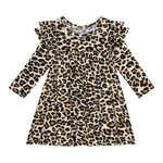 Lana Leopard 3/4 Sleeve Flutter Dress - Posh Peanut - Select Size