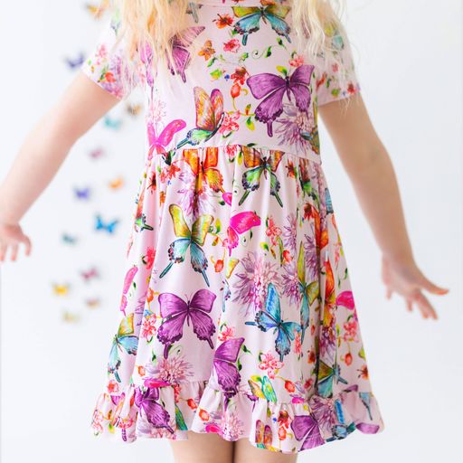 Watercolor Butterfly- Short Sleeve Ruffled Twirl Dress- Posh Peanut - Select Size