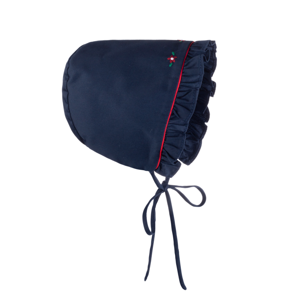 
            
                Load image into Gallery viewer, Girls Holiday Bonnet - Navy &amp;amp; Red - Select Size
            
        