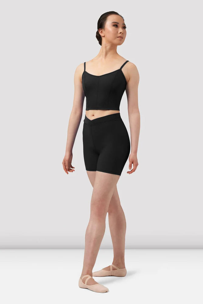 M7059L - Ladies Mirella Chevron Camisole Black Crop Top - Select Size