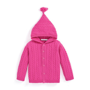 Hooded Cable Knit Cardigan - Fuchsia - Select Size