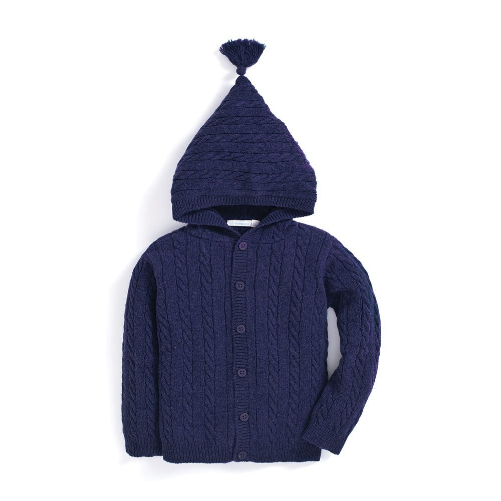 Hooded Cable Knit Cardigan - Navy - Select Size