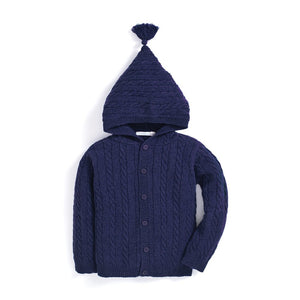 Hooded Cable Knit Cardigan - Navy - Select Size