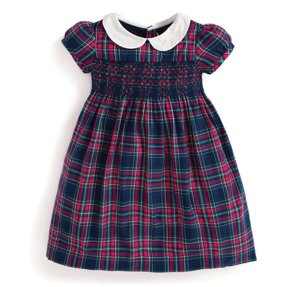 Smocked Tartan Party Dress - Navy - Select Size