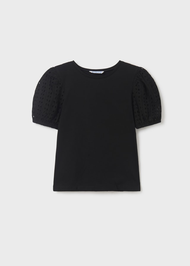 Black Eyelet Short Sleeve T-Shirt Girls - Select Size
