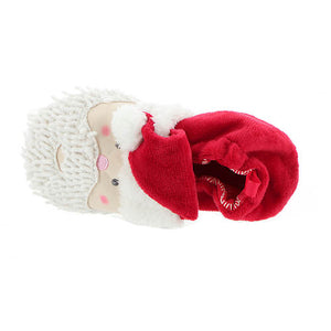 Red Velour Santa Head Stroller Slipper with Chenille - Select Size