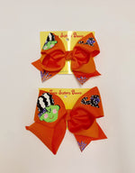 Frankenstella  Halloween - Handpainted Orange Hair bow - Choose 6” or 8”