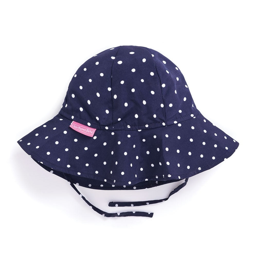 Girl’s Floppy Navy & White Dot Print Sun Hat - Select Size