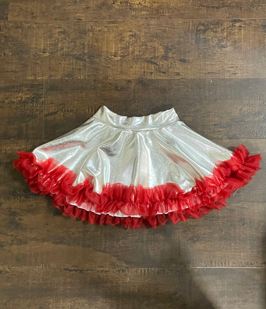 Solid Silver Skirt With Red Ruffle - Select Size