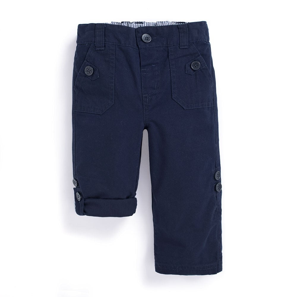 Twill Turn Up Trousers- Navy - Select Size