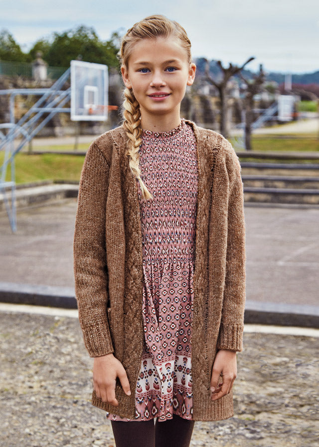 
            
                Load image into Gallery viewer, Brown Long Knitted Cardigan Girls Sweater - Select Size
            
        