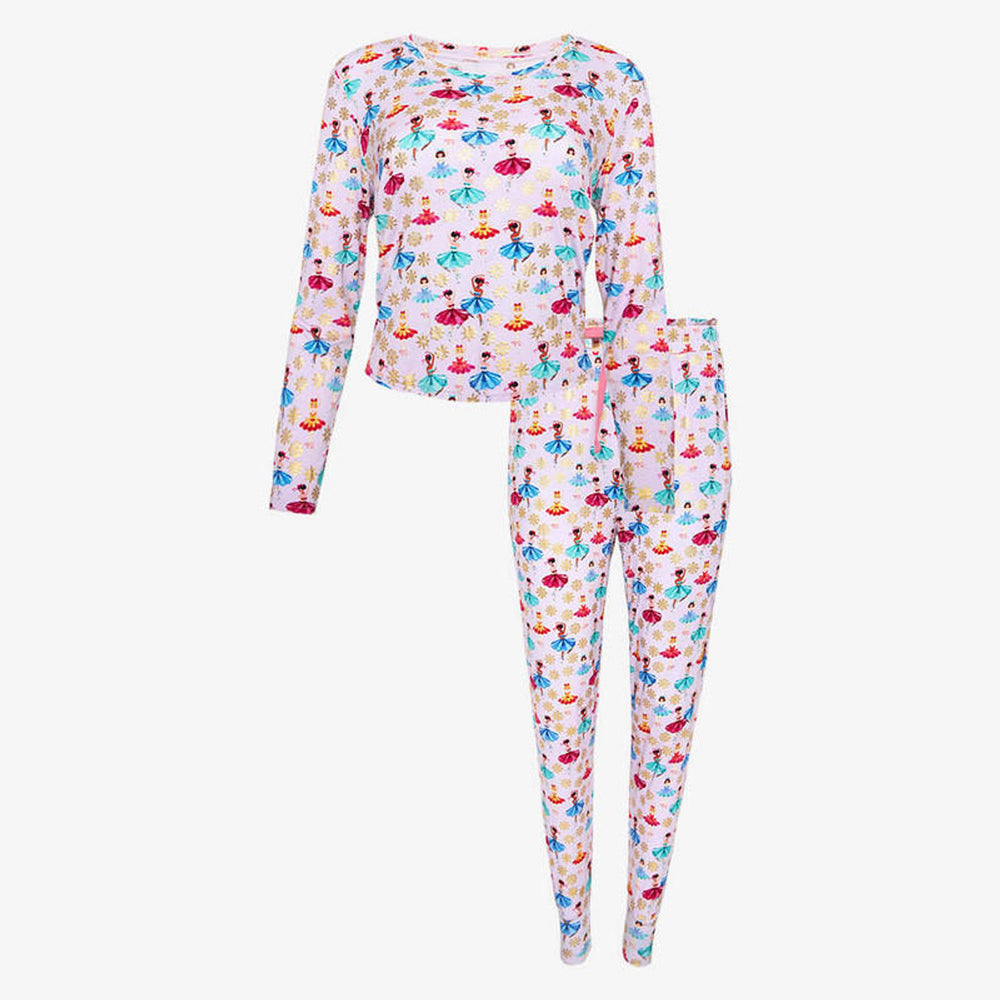 Adalyn Women's Long Sleeve Scoop Neck Top & Jogger Pajama Set - Posh Peanut - Select Size