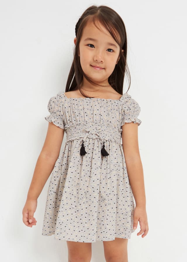 Almond Printed Sustainable Girls Cotton Dress - Select Size