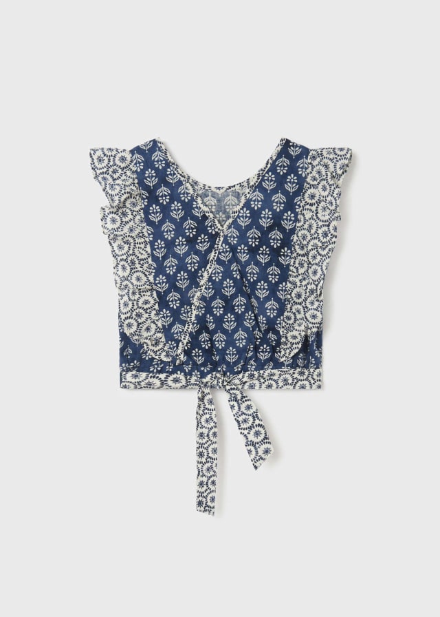 Blue Ruffled Cotton Blouse - Select Size