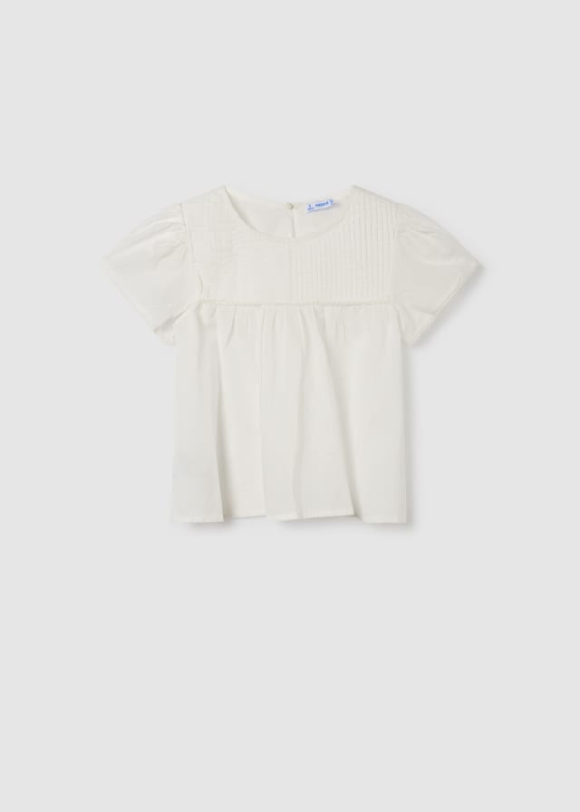 White Short Sleeve Cotton Blouse - Select Size
