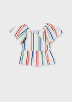 Carmine Striped Short Sleeve Blouse - Select Size