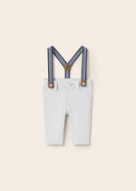 Silver Cotton Pants with Striped Suspenders - Select Size